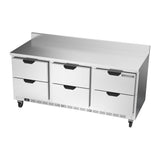 Beverage Air WTRD72AHC-6-FIP 72" six drawers worktop refrigerator, side angle view, door closed