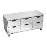 Beverage Air WTRD72AHC-6-FLT 72" six drawers worktop refrigerator, front view, door closed