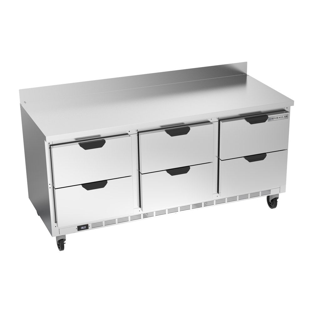 Beverage Air WTRD72AHC-6 72" six drawers worktop refrigerator, front view, door closed