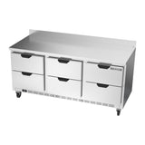 Beverage Air WTRD72AHC-6 72" six drawers worktop refrigerator, side angle view, door closed