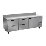 Beverage Air WTRD93AHC-4 93-1/8" one door and four drawers worktop refrigerator, front view, door closed