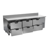 Beverage Air WTRD93AHC-6 93-1/8" six drawers worktop refrigerator, with the door open showing the interior