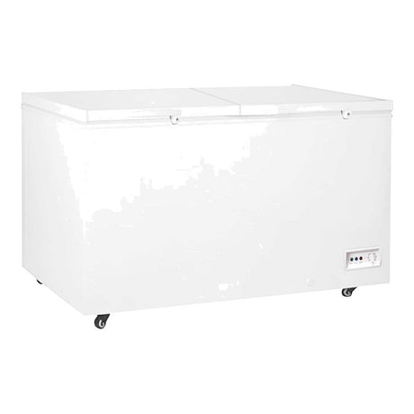 Black Diamond BDCF-16/2R 60-3/8 inch solid lid chest freezer with lids closed, front view
