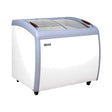 Black Diamond BDCF-9-CG 39 inch curved glass top display freezer with lids closed, front view