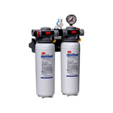 3M Cuno ICE260-S twin cartridge water filter system with pressure gauge, angled view
