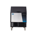 Follett IU-0345-AN undercounter nugget ice machine, straight-on front view of the stainless cabinet and front grille