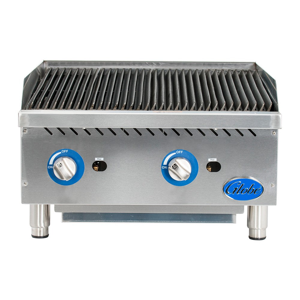 Globe GCB24G-SR 24" countertop gas charbroiler, radiant, front angle view