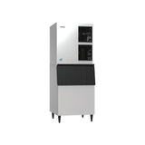 Hoshizaki KM-1100MRJZ remote condenser crescent cube ice machine on Hoshizaki ice storage bin