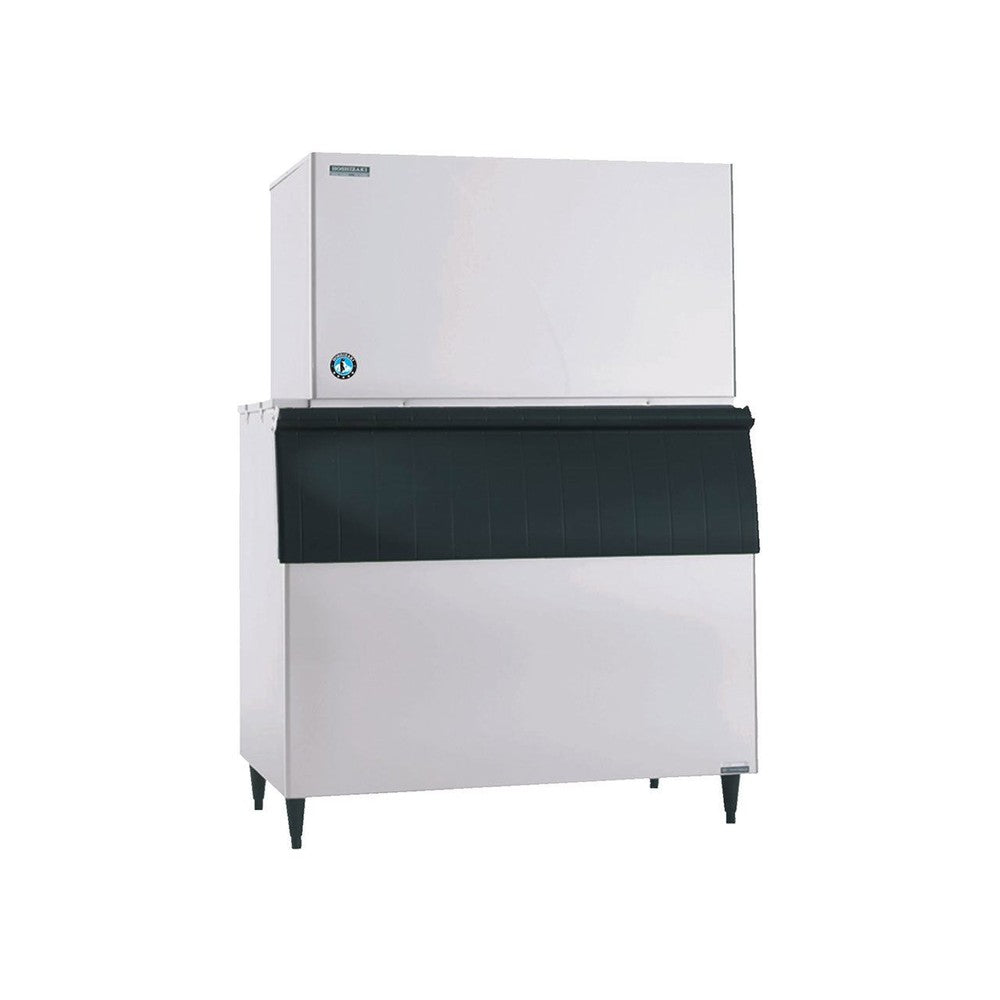 Hoshizaki KM-1301SRJZ remote condenser crescent cube ice machine on Hoshizaki ice storage bin