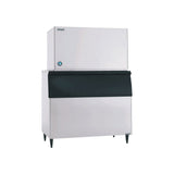 Hoshizaki KM-1301SRJZ remote condenser crescent cube ice machine on Hoshizaki ice storage bin