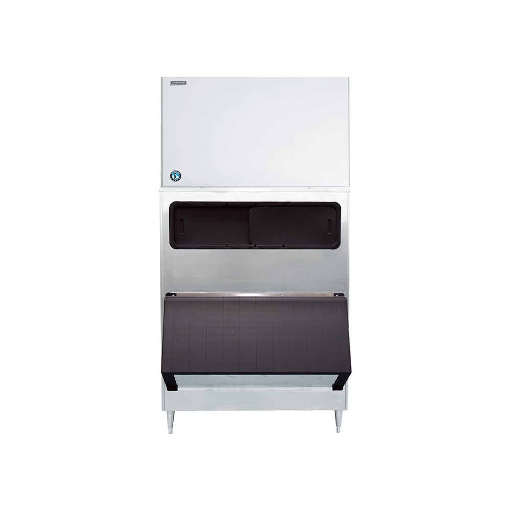 Hoshizaki KM-1301SRJZ remote condenser crescent cube ice machine on Hoshizaki ice storage bin