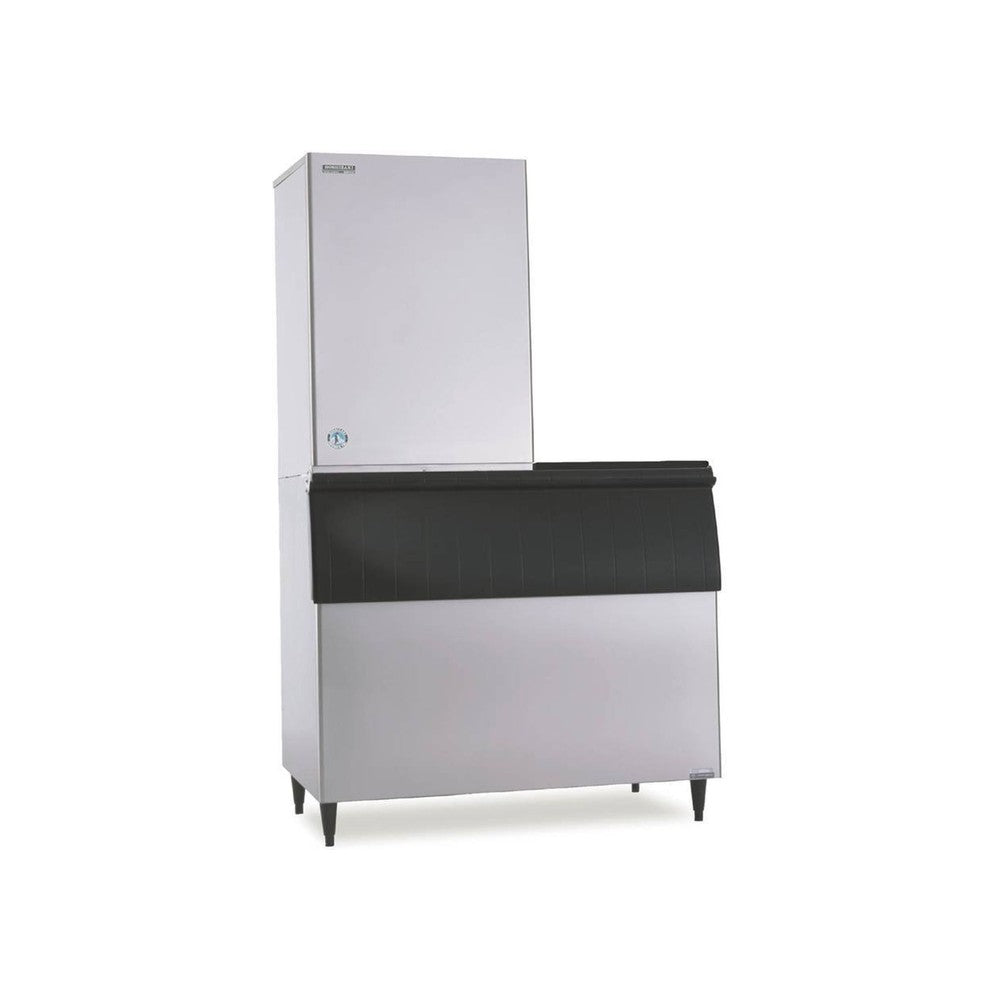 Hoshizaki KM-1601MRJZ3 remote condenser crescent cube ice machine on Hoshizaki ice storage bin