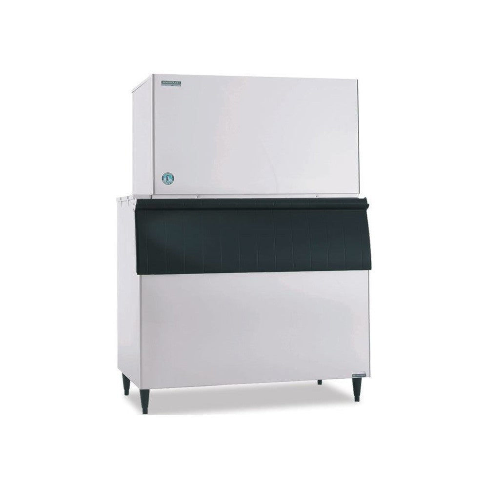 Hoshizaki KM-1601SRJZ remote condenser crescent cube ice machine on Hoshizaki ice storage bin