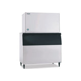 Hoshizaki KM-1601SRJZ remote condenser crescent cube ice machine on Hoshizaki ice storage bin