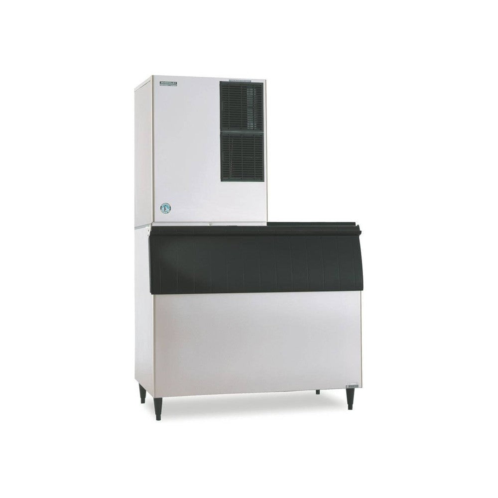 Hoshizaki KM-901MRJZ3 remote condenser crescent cube ice machine on Hoshizaki ice storage bin