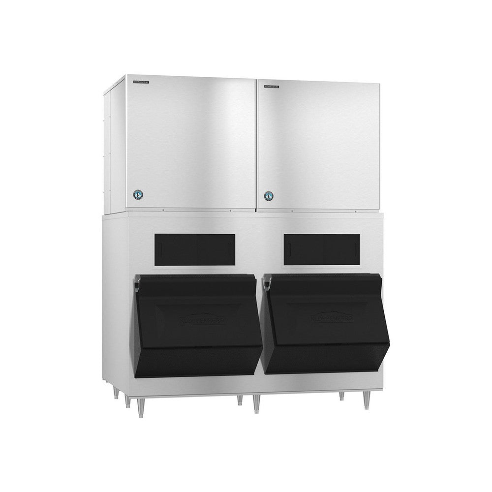 Hoshizaki KMH-2100SRJZ3 remote condenser crescent cube ice machine on Hoshizaki ice storage bin