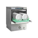 Lamber DSP4DPS high temperature undercounter dishwasher, door open with rack loaded