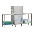 Lamber L25EKDPS 3PH high temperature pass-through dishwasher, hood closed, shown with optional dish tables (not included)