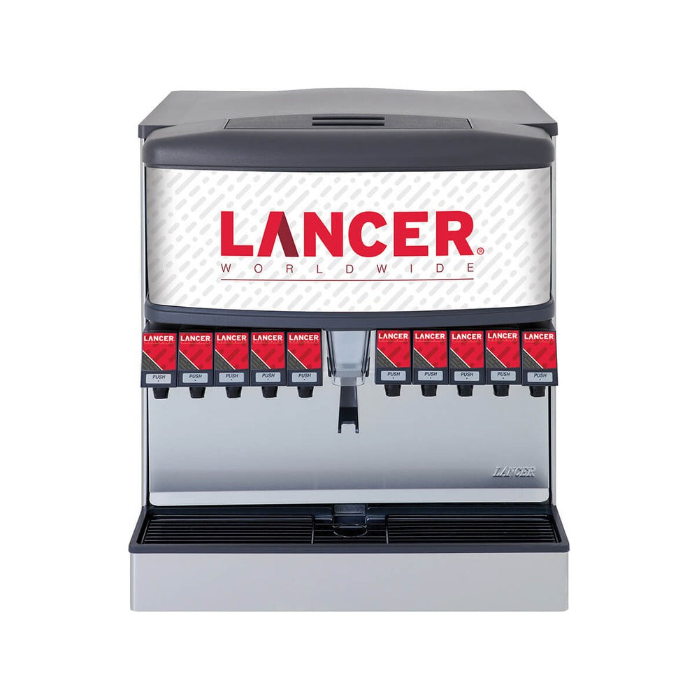 Lancer 85-4541N-111-GB 30-inch 10-valve cubelet ice & beverage dispenser, angled view