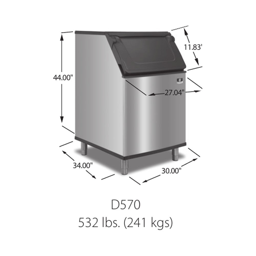 Manitowoc D570 dimension drawing from the Manitowoc spec sheet: 30" W x 34" D x 50" H