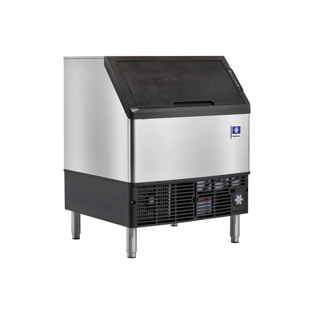 Manitowoc URP0310A air-cooled 1-1/8" x 1-1/8" x 7/8" regular cubes undercounter ice machine with built-in 119 lb bin, front view