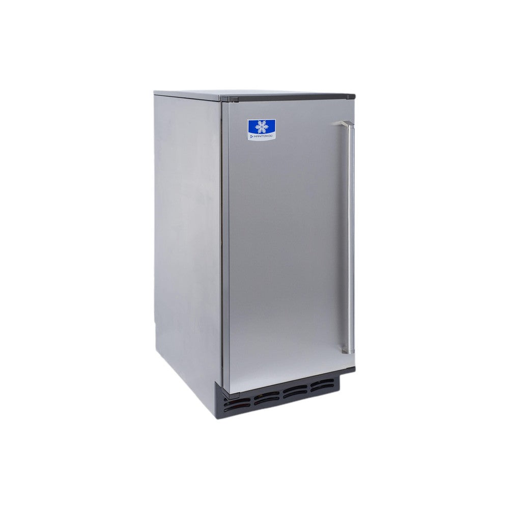 Manitowoc USE0050A air-cooled 1.5" x 1.5" x 1.5" square cubes undercounter ice machine with built-in 25 lb bin, front view