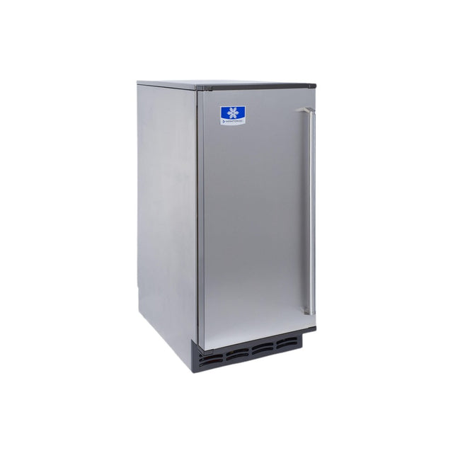 Manitowoc USE0050A air-cooled 1.5" x 1.5" x 1.5" square cubes undercounter ice machine with built-in 25 lb bin, front view