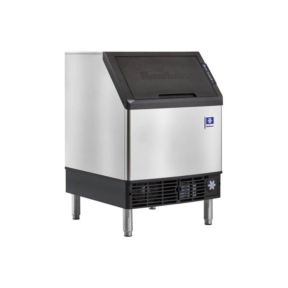 Manitowoc UYP0240A air-cooled 3/8" x 1-1/8" x 7/8" half-dice cubes undercounter ice machine with built-in 90 lb bin, front view