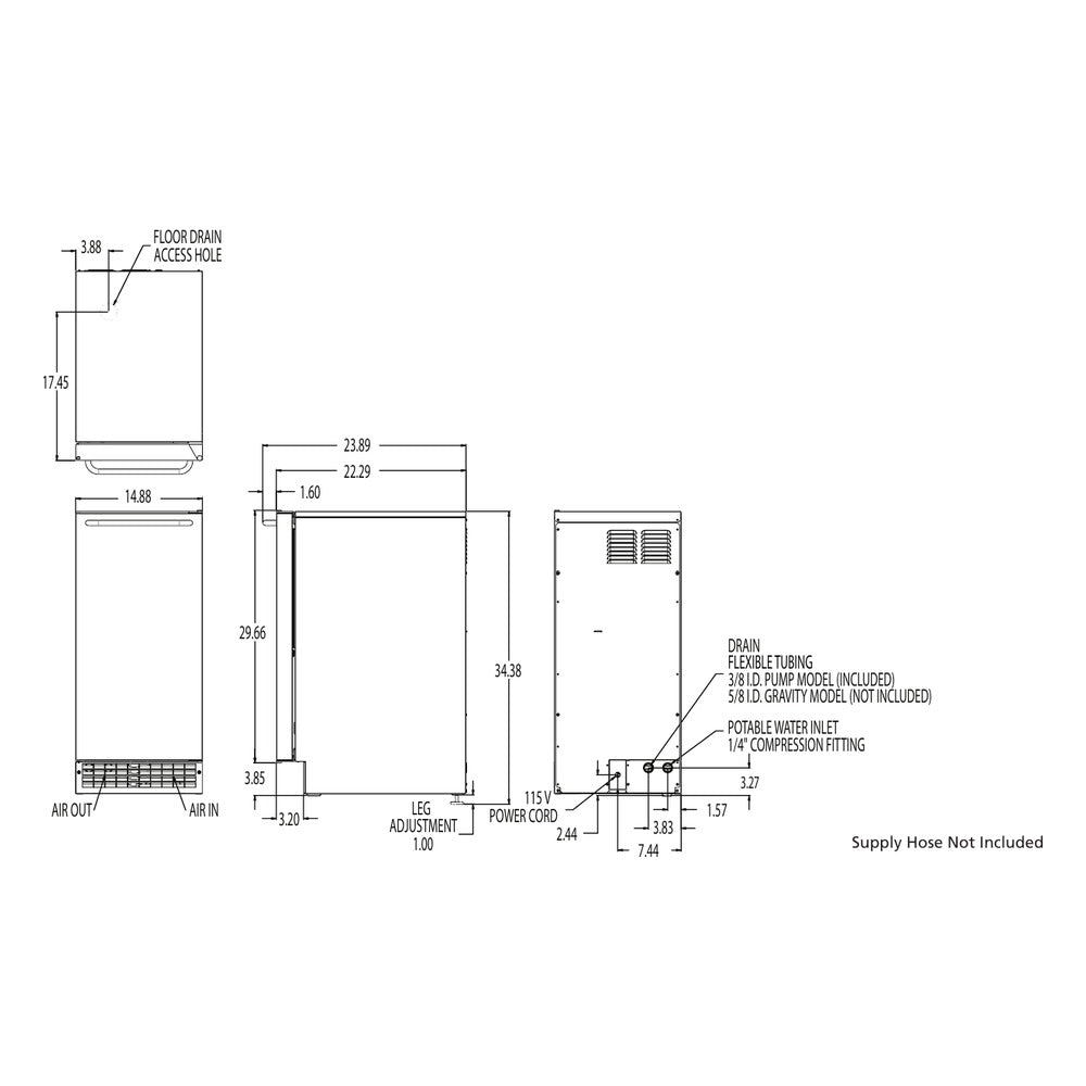 Scotsman CU50 undercounter ice machine dimensional drawing from the spec sheet