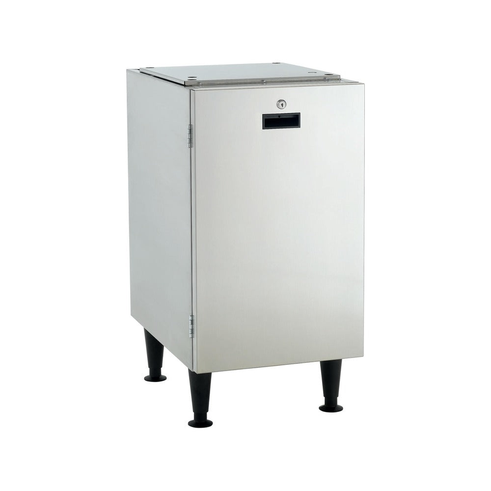 Scotsman HST16-A 16.5-inch stainless steel stand for HID312 ice and water dispensers, with locking door, front angle view