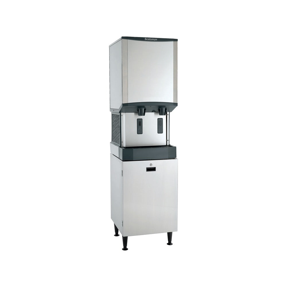 Scotsman HST16-A 16.5-inch stainless steel stand for HID312 ice and water dispensers, with locking door, shown with HID312 dispenser, sold separately