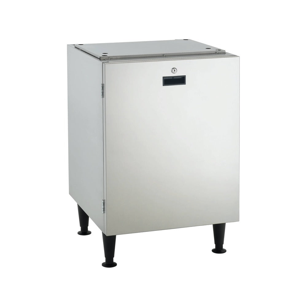 Scotsman HST21-A 21.5-inch stainless steel stand for HID525 and HID540 ice and water dispensers, with locking door, front angle view