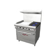 Southbend 4361D-2GL 36" gas restaurant range with 2 open burners and a 24" manual griddle on the left, standard oven, front view