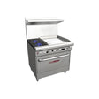 Southbend 4361D-2GR 36" gas restaurant range with 2 open burners and a 24" manual griddle on the right, standard oven, front view