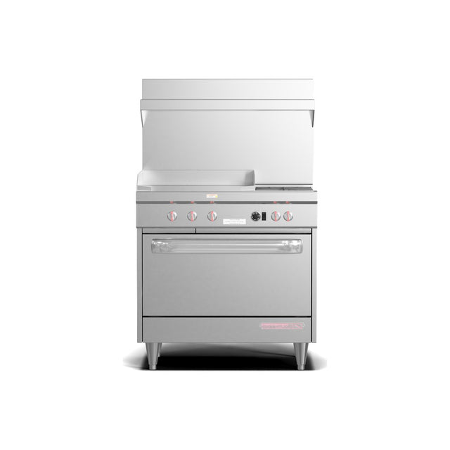Southbend S36D-2GL 36" gas restaurant range with 2 open burners and a 24" manual griddle on the left, standard oven, front view