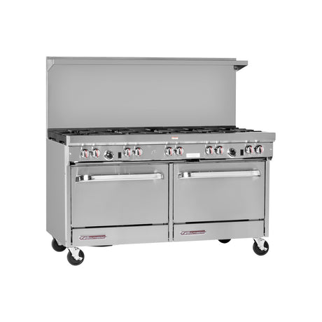 Southbend S60DD 60" gas restaurant range with 10 open burners, two standard ovens, front view