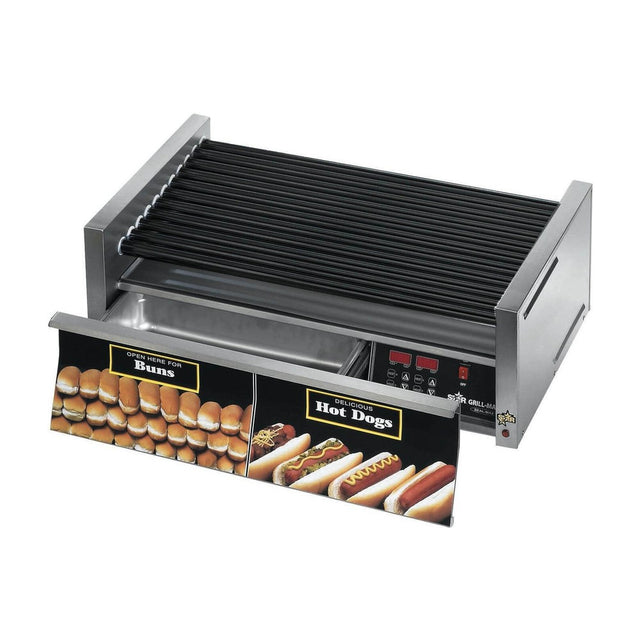 Star 50SCBDE hot dog roller grill with 11 Duratec rollers and bun drawer