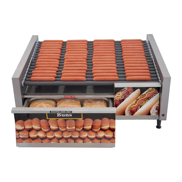 Star 75SCBD hot dog roller grill with 16 Duratec rollers and bun drawer