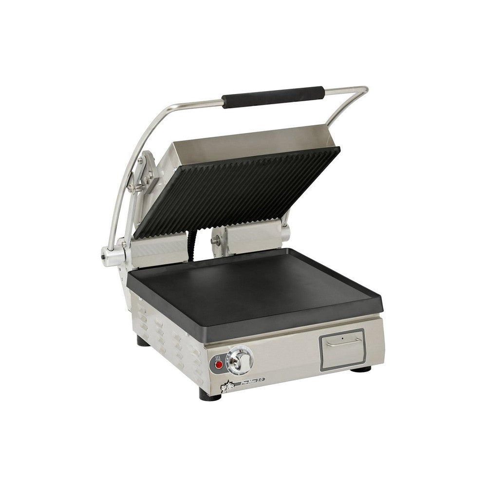 Star PST14IGT 14" single panini grill with grooved top / smooth bottom cast iron plates