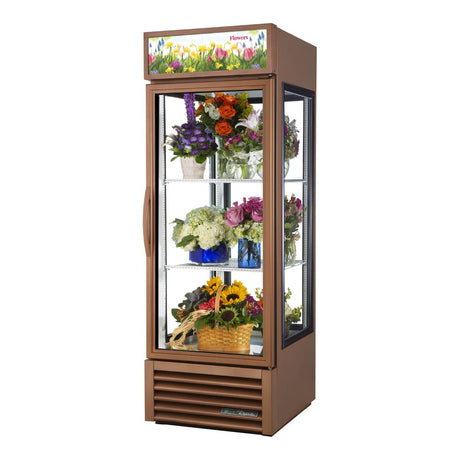 True G4SM-23FC-HC~TSL01 27-1/2" 1 Swing Glass Door Four Sided Glass Floral Case Refrigerator (black), doors closed