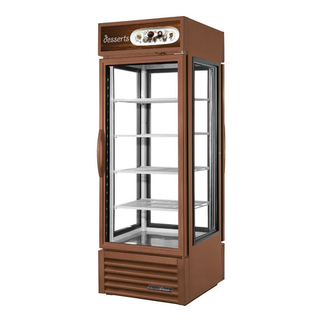 True G4SM-23PT-HC~TSL01 27-1/2" Pass-Thru Four Sided Glass Merchandiser (copper), doors closed