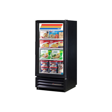 True GDM-10F-HC 24-7/8" 1 glass door merchandiser freezer, black exterior, front view with door closed