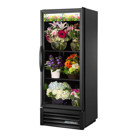 True GDM-12FC-HC~TSL01 24-7/8" 1 Swing Glass Door Floral Case Refrigerator (black), doors closed