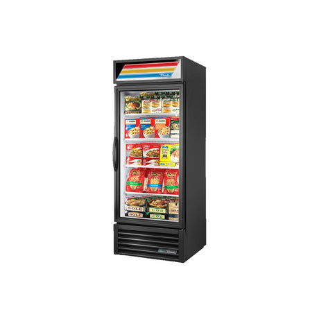 True GDM-26F-HC 30" 1 glass door merchandiser freezer, black exterior, front view with door closed