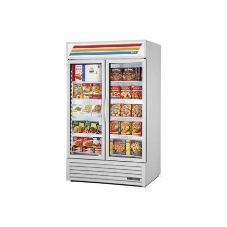 True GDM-43F-HC 47-1/8" 2 glass door merchandiser freezer, shown in optional white exterior, front view with doors closed
