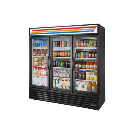 True GDM-72-HC~TSL01 78-1/8" 3 glass swing door merchandiser refrigerator, front view with doors closed