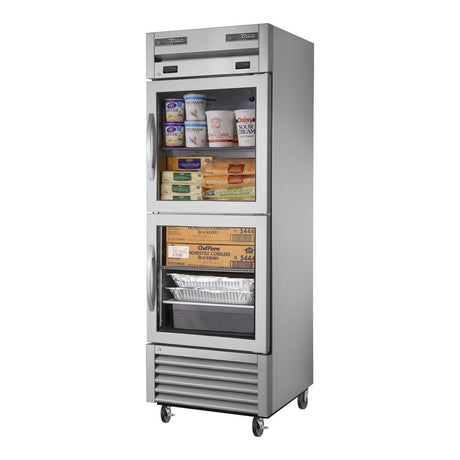 True T-23DT-G-HC~FGD01 27" 2 Glass Half Door Dual Temperature Reach-In Refrigerator/Freezer, doors closed