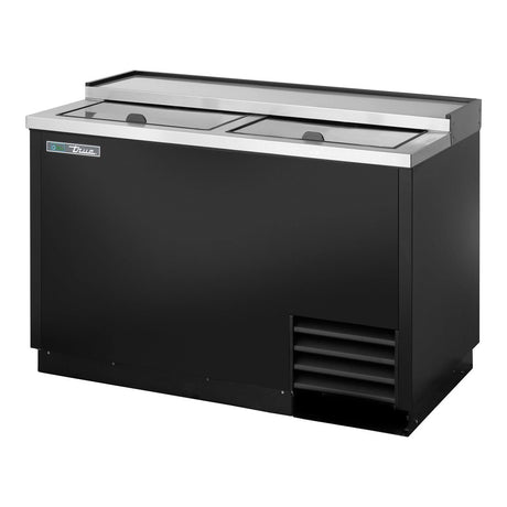 True T-50-GC-HC 49-5/8" 2 Lid Glass & Plate Chiller/Froster (black), lids closed