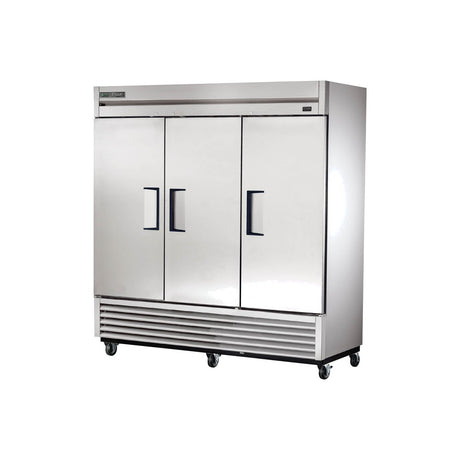 True T-72F-HC 78-1/8" 3 solid door reach-in freezer, front view with doors closed