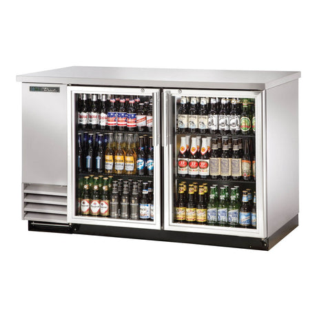 True TBB-2G-S-HC-LD 58-7/8" 2 glass door back bar cooler, stainless steel finish, doors closed